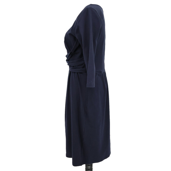 eShakti Dress Womens 12 Navy Blue Cotton Stretch Knit Zip Faux Wrap V Neck - Picture 10 of 12